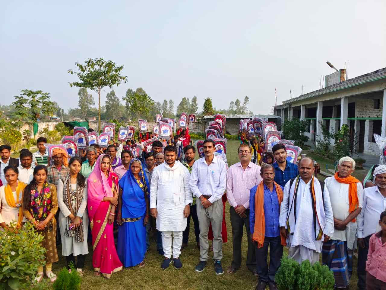 School bag distribution crowd
